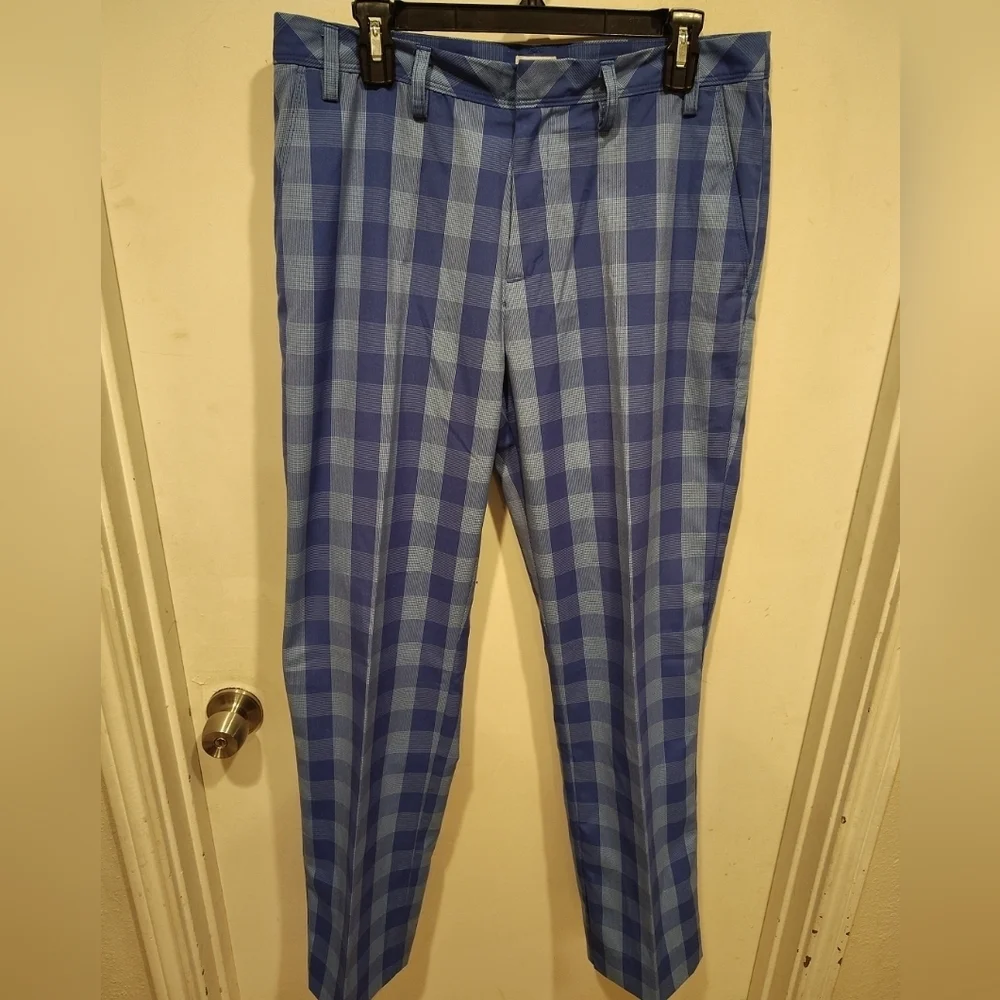 Adidas Men's Blue Plaid Check Chino Golf Pants Sz 33x34 Casual Preppy Academia